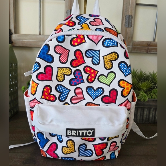 Handbags - BRITTO Colorful Heart Print Backpack-Romero Britto